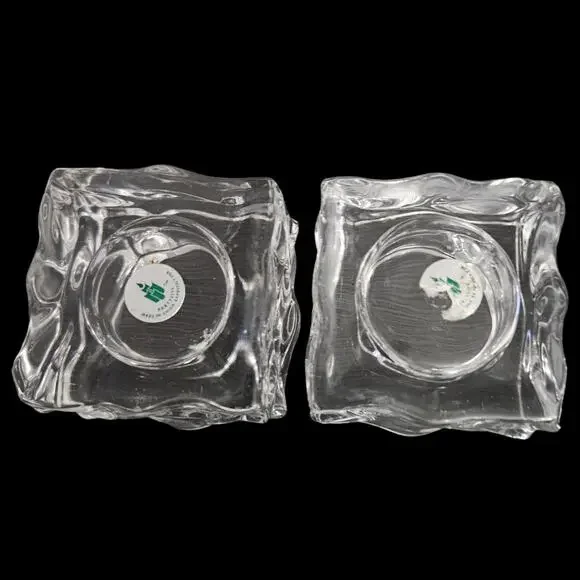 PartyLite Clear Glass Cube Votive Candle Holders Ice Block Style Pair - Picture 4 of 5